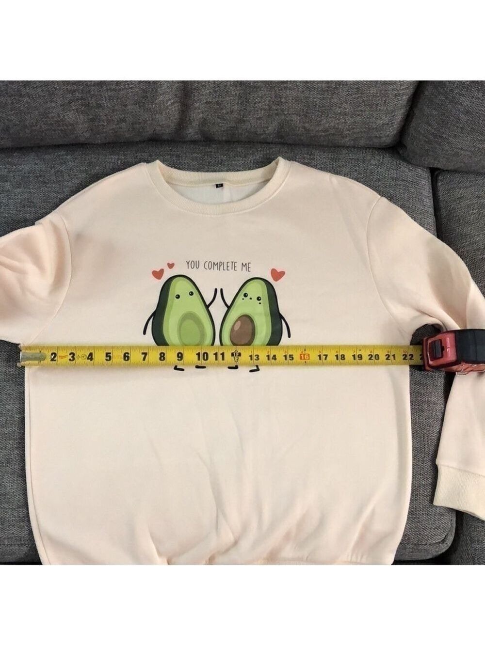CARTOONS Avocado Sweatshirt Pullover Cream You Complete Me Avocado Cream M - Picture 5 of 11
